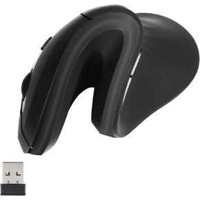 Ergonomic Mouse Wireless, Vertical Ergo Mouse, 2.4G Optical Vertical Cordless Mice with 6 Buttons 3 Adjustable 1600 DPI for Large Hands for Mac PC Desktop Laptop Windows Computer Office (Black)