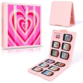 DLseego Game Card Case for Switch Lite/Switch/Switch OLED, Love Heart Shiny Reflective Gradient Switch Game Memory Card Portable Storage with 12 Game Card Slots and 12 Micro SD Card Slots - Pink