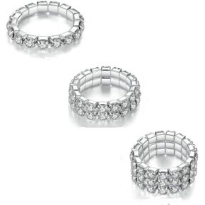 4Pcs Sparkling Rhinestone Stretch Rings Set Fashion Stackable Crystal Elastic Ring Toe Ring Body Jewelry for Women Girls