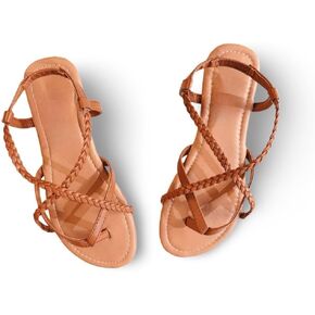 Celadon Women's Braided Strap Flat Sandals – Comfortable Open-Toe Slip-On Gladiator Sandals with Back Strap, Casual Summer Footwear