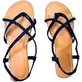 Celadon Women's Braided Strap Flat Sandals – Comfortable Open-Toe Slip-On Gladiator Sandals with Back Strap, Casual Summer Footwear