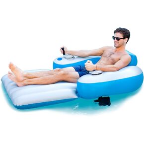 Splash Runner Motorized Inflatable Pool Lounger, Water Hammock Raft for Pool or Lake, Toy for Adults, Lightweight, Durable, Propellers Enclosed w/Safety Grill, Batteries Required.