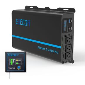 EDECOA 2000W Pure Sine Wave Power DC 12V to AC 110V with LCD Display, USB Port and Type-C port 2 AC Outlets Remote Controller LCD Display for RV Car Boat Household