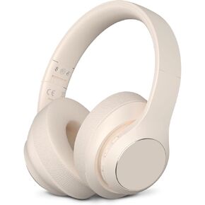 Wireless Bluetooth Headphones Over Ear, 40 Hours Playtime Wireless Light Weight Headset with HiFi Stereo Sound for Travel Work (Beige