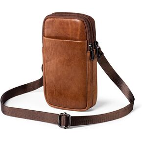 Ranboo Leather Phone Holster for Men Belt, Fits for iPhone 15 Pro Max 14 Pro Max 13 Pro Max 12 Pro Max 11 XR Pouch Case with Belt Clip Cell Phone Carrier Arm Bag Crossbody Purse Messenger Bag (Black)