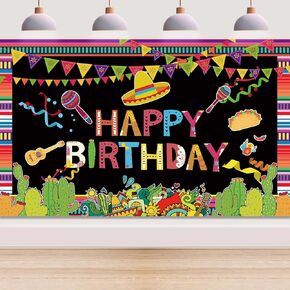 Mexican Birthday Party Decorations-Fiesta Theme Happy Birthday Backdrop Cinco De Mayo Party Colorful Decorations, Summer Mexicana Birthday Party Supplies