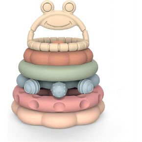 Stacking Cups Toys for Babies, Silicone Soft Teething Toy Nesting Cups Toys 5 Pcs Castle Learning Tower for Infants Over 6 Months Blocks for Toddlers Soft Bath Toy 1-3 Years