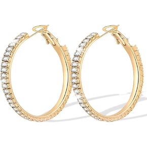Deliyer Large Rhinestone Hoop Earrings Sterling Silver Hoop Earrings for Women Thin Big hoop Earring for Womens Girls with Diamond Cubic Zirconia Lightweight Hypoallergenic Non Tarnish Earrings Gifts