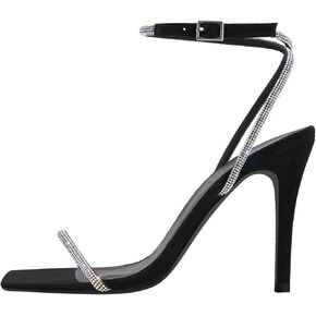 LISHAN Women's Square Toe Heeled Sandals Diamante Straps High Heels