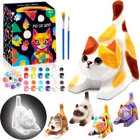 FUNZBO 4.3in Paint Your Own Cat Lamp Kit - Arts and Crafts for Teens Kids, Art Kit Painting Kit for Kids, Night Light Toys Birthday Gift for Girls Boys Ages 3+