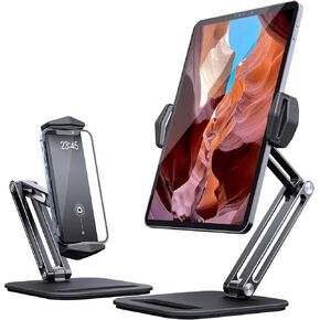 360° Adjustable Tablet Stand Phone Holder for Desk, Aluminum Alloy Tablet Arm Mount Compatible with iPad Pro/Air/Mini, Kindle HD, Samsung Galaxy Tab & More 7-15.6'' Portable Monitor/Tablet/Phone