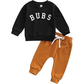 Toddler Baby Boy Fall Outfits BRO LITTLE DUDE BUBS Long Sleeve Sweatshirt Casual Pants 2Pcs Winter Clothes Set BUBS Black 12-18 Months in Kuwait