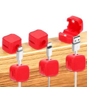 6pcs Phone Charger Wire Holders, Magnetic Desk Cable Clips Self Adhesive Desk Cable Cord Organizer Wire Manager Keeper for Home Office Kitchen Wall Car Desk (Cream)