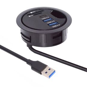 Cablecc 4 Ports USB 3.0 Hub USB Splitter 60mm Desk Grommet Dock Station Interface for Desktop PC Desk