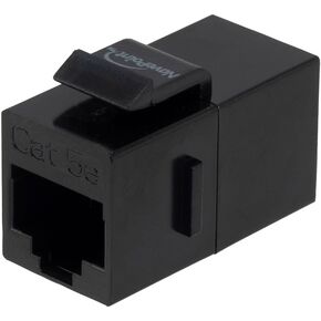 NavePoint CAT5E Keystone Coupler, Female RJ45(8x8), Snap-in, Thermoplastic, Black, 25-Pack