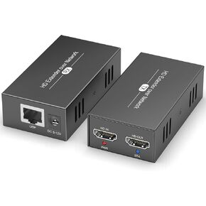 HDMI Extender Over Single Cat5e/6, 1 to Many Monitors via Gigabit Ethernet Switch, 1080P@60Hz Transmit Up to 500FT, HDMI Balun Over Ethernet Support Zero Loss Loop Out HDCP 1.2 EDID
