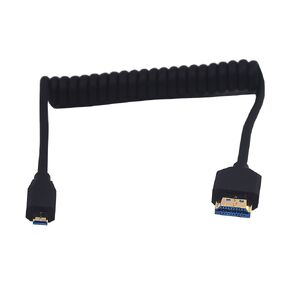 4ft HDMI 8K Coiled Cable, 90 Degree Left Angle Micro HDMI 8K Male to HDMI 8K Male Adapter Shield Cable, Micro HDMI 2.1 to HDMI 2.1 Version Spiral Spring Cord, 8K@60HZ