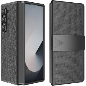 Holster Case for Samsung Galaxy Z FOLD 6, Combo Shell Holster Slim Shell Case for Men with Built-in Kickstand + Swivel Belt Clip Protective Holster for Samsung Galaxy Z FOLD 6 2024, Black
