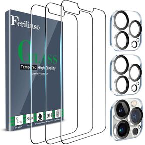 Ferilinso Full Coverage 3 Pack Privacy Screen Protector for iPhone 16 Pro [Phone Case fit], 3 Tempered Glass Camera Lens Accessories for Apple