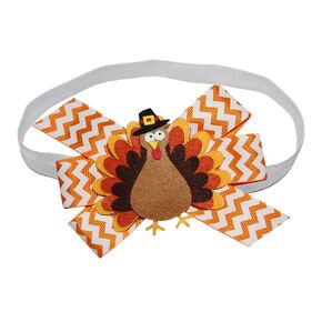 WD2U Baby Girls 4.5" Pilgrim Tom Turkey Thanksgiving Hair Bow on Stretch Headband