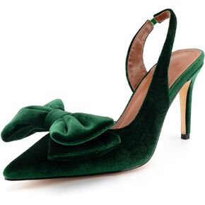 DREAMCIA Bow Slingback Kitten Heels Pumps Pointed Closed Toe Stiletto Heeled Sandals Bowknot Dress Wedding Party Shoes