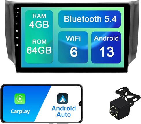 4+64G Android 13 Double Din Car Stereo for Nissan Sentra 2013-2017 with 10.1-Inch Touchscreen Radio Built-in Wireless Carplay/Android Auto/GPS/Bluetooth/FM/AUX-in/Steering Wheel Controls/Backup Camera in Kuwait