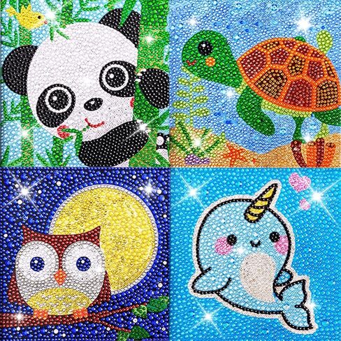 4 قطع من مجموعات الرسم الفنية الماسية DIY للأطفال، فنون وحرف الحيوانات للأطفال الذين تتراوح أعمارهم بين 6-8-10-12 عامًا للفتيات والأولاد 5D Diamond Gem Art حسب عدد مجموعات Dotz لهدايا عيد الميلاد in Kuwait