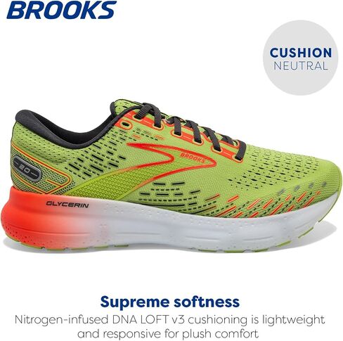 حذاء الجري جليسرين 20 محايد للرجال من Brooks - أبيض/كاكي - 11 متوسط in Saudi Arabia