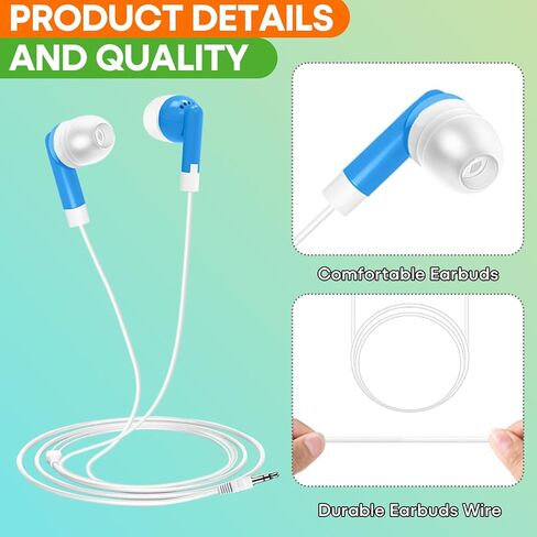 100 Packs Earbuds Bulk Classroom Headphones, Individually Bagged, Wholesale Students Wired Earphones with 3.5 mm Jack for Classroom School Library Museums and More(Mixed Colors) in Saudi Arabia