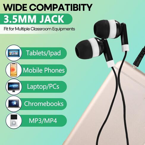 100 Packs Earbuds Bulk Classroom Headphones, Individually Bagged, Wholesale Students Wired Earphones with 3.5 mm Jack for Classroom School Library Museums and More(Mixed Colors) in Saudi Arabia