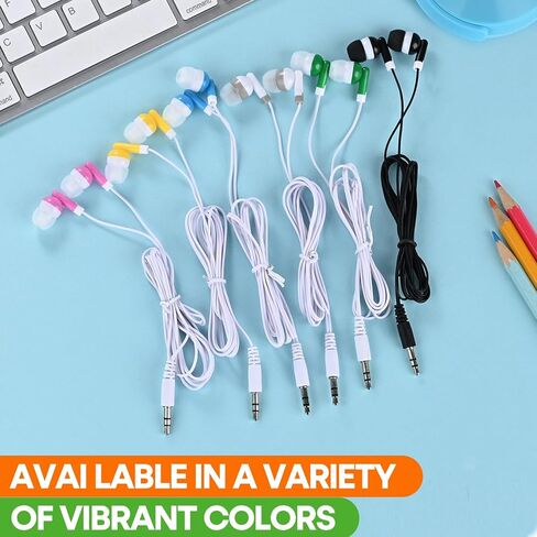 100 Packs Earbuds Bulk Classroom Headphones, Individually Bagged, Wholesale Students Wired Earphones with 3.5 mm Jack for Classroom School Library Museums and More(Mixed Colors) in Saudi Arabia