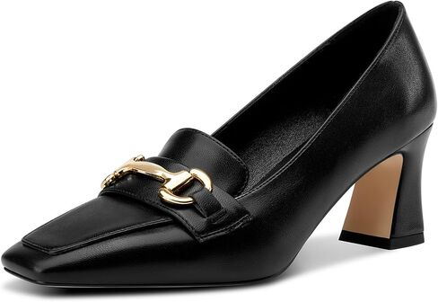 DearOnly Heeled Loafers for Women Square Toe Chunky Block Mid Heel Pumps Slip-on Metal Chain Work Office Dress Shoes 2.8 Inches Heels in Kuwait