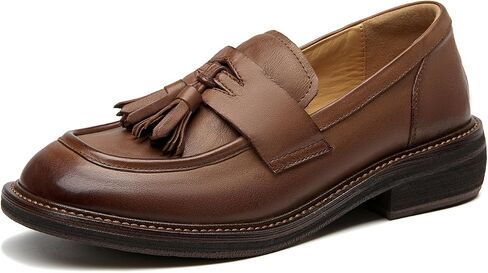 BEAU TODAY Womens Platform Chunky Heeled Loafers, Genuine Leather Loafers for Women, Business Casual Penny Loafers with Tassels, Slip-on Classic Women Dress Shoes in Saudi Arabia