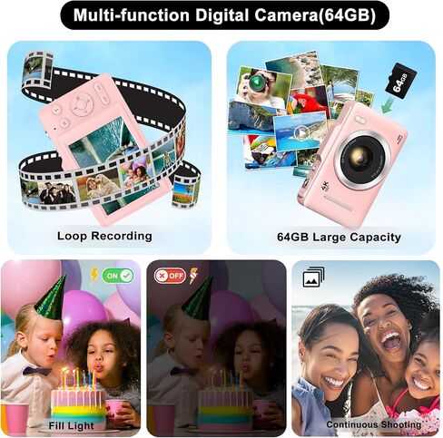 Digital Camera, Upgrade FHD 1080P Digital Camera for Kids with 64 GB SD Card,16X Zoom Anti-Shake, Compact Small Camera for Teens Adult Beginner Idea Christmas Birthdays Gift,Pink in Saudi Arabia