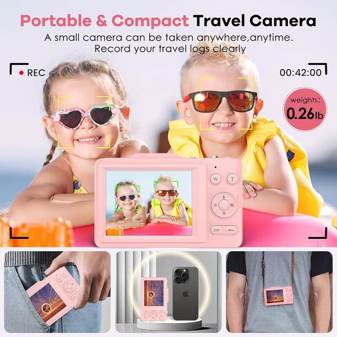 Digital Camera, Upgrade FHD 1080P Digital Camera for Kids with 64 GB SD Card,16X Zoom Anti-Shake, Compact Small Camera for Teens Adult Beginner Idea Christmas Birthdays Gift,Pink in Saudi Arabia