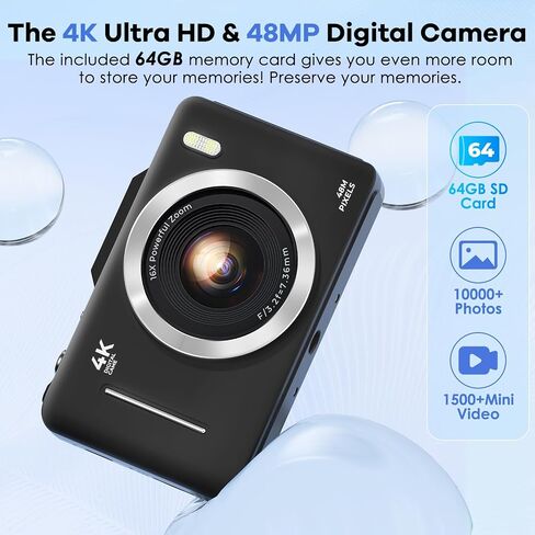 Digital Camera, Upgrade FHD 1080P Digital Camera for Kids with 64 GB SD Card,16X Zoom Anti-Shake, Compact Small Camera for Teens Adult Beginner Idea Christmas Birthdays Gift,Pink in Saudi Arabia