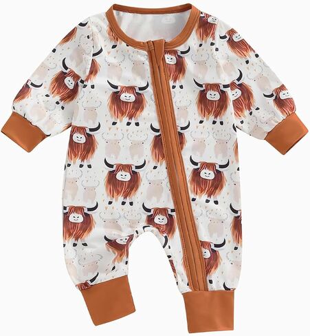 Western Baby Girl Boy Clothes Long Sleeve Cow Print Zipper Jumpsuit Romper Bodysuit One Piece Fall Winter Outfit in Saudi Arabia