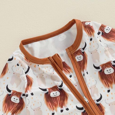 Western Baby Girl Boy Clothes Long Sleeve Cow Print Zipper Jumpsuit Romper Bodysuit One Piece Fall Winter Outfit in Saudi Arabia