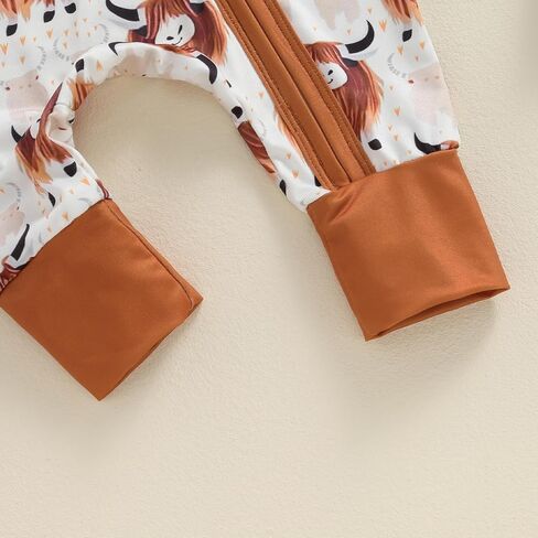 Western Baby Girl Boy Clothes Long Sleeve Cow Print Zipper Jumpsuit Romper Bodysuit One Piece Fall Winter Outfit in Saudi Arabia