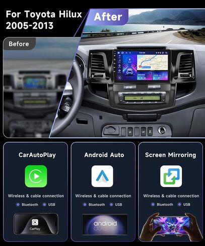 8 Core 6G 128G Android Car Stereo لـ 2005-2014 Toyota Fortuner Hilux Radio مع شاشة لمس 9 بوصة 1280P IPS لاسلكية CarPlay Android Auto MirrorLink WiFi DSP/36EQ Bluetooth5.0 GPS كاميرا احتياطية in Saudi Arabia