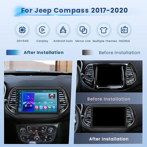 2+64G Android 13 Carplay Radio Touch Screen Car Stereo for Jeep Compass 2017-2020, 10.1'' HD Compatible with Android Auto, AHD Backup Camera, Mirror Link, GPS, WiFi, FM RDS in Saudi Arabia