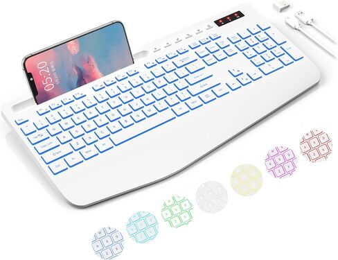 Trueque Wireless Keyboard with 7 Colored Backlits, Wrist Rest, Phone Holder, Rechargeable Ergonomic Keyboard with Silent Light Up Keys, Cordless Computer Keyboard for Windows, Mac, Laptop in Saudi Arabia