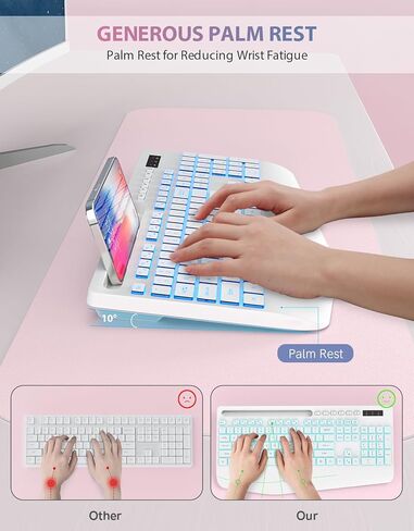 Trueque Wireless Keyboard with 7 Colored Backlits, Wrist Rest, Phone Holder, Rechargeable Ergonomic Keyboard with Silent Light Up Keys, Cordless Computer Keyboard for Windows, Mac, Laptop in Saudi Arabia