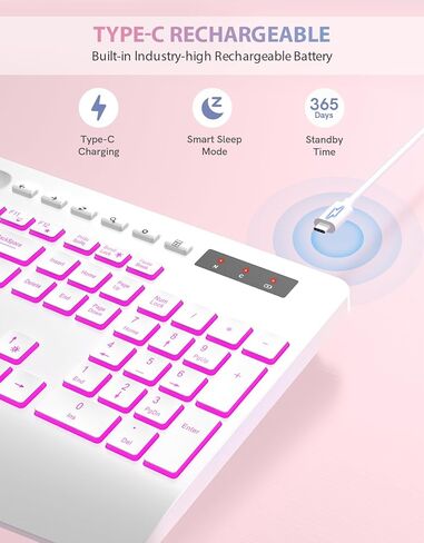Trueque Wireless Keyboard with 7 Colored Backlits, Wrist Rest, Phone Holder, Rechargeable Ergonomic Keyboard with Silent Light Up Keys, Cordless Computer Keyboard for Windows, Mac, Laptop in Saudi Arabia