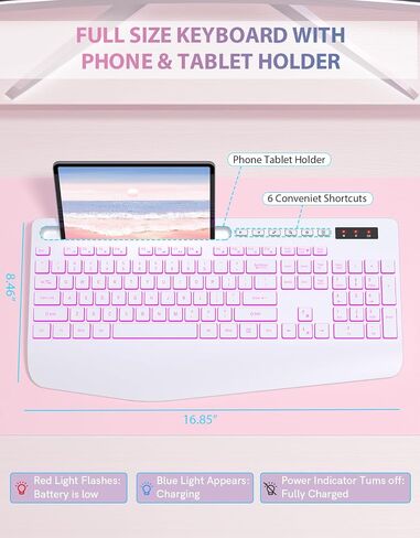 Trueque Wireless Keyboard with 7 Colored Backlits, Wrist Rest, Phone Holder, Rechargeable Ergonomic Keyboard with Silent Light Up Keys, Cordless Computer Keyboard for Windows, Mac, Laptop in Saudi Arabia