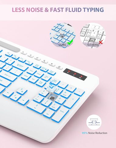 Trueque Wireless Keyboard with 7 Colored Backlits, Wrist Rest, Phone Holder, Rechargeable Ergonomic Keyboard with Silent Light Up Keys, Cordless Computer Keyboard for Windows, Mac, Laptop in Saudi Arabia