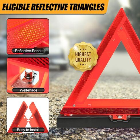 KIMESUKA 3 Pack Folding Safety Triangles DOT Approved, Stable Base Warning Reflective Triangle, Heavy Duty Emergency Road Reflectors in Saudi Arabia