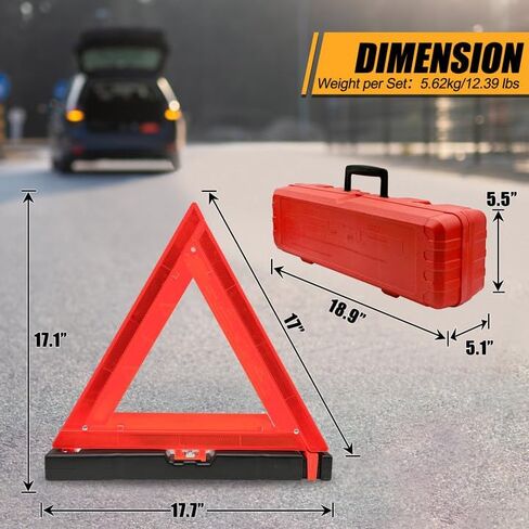 KIMESUKA 3 Pack Folding Safety Triangles DOT Approved, Stable Base Warning Reflective Triangle, Heavy Duty Emergency Road Reflectors in Saudi Arabia