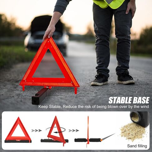KIMESUKA 3 Pack Folding Safety Triangles DOT Approved, Stable Base Warning Reflective Triangle, Heavy Duty Emergency Road Reflectors in Saudi Arabia