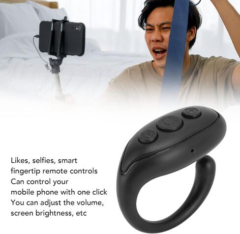 BT Remote Control, Mobile Phone Bluetooth Remote, Scrolling Control Page Turner Rechargeable, Cell Phone Remote Clicker Camera Shutter Selfie (Black) in Saudi Arabia